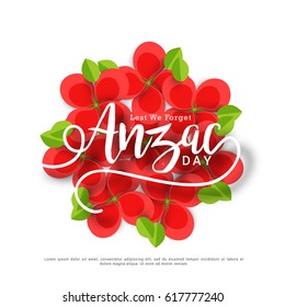 illustration Of Anzac Day With Poppy Flower Background.