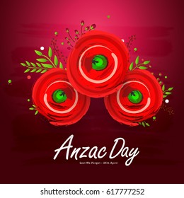 illustration Of Anzac Day With Poppy Flower Background.