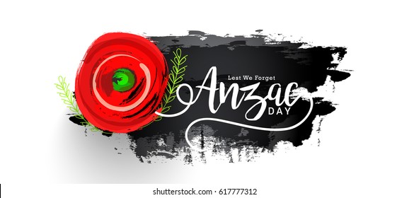 illustration Of Anzac Day With Poppy Flower Background.