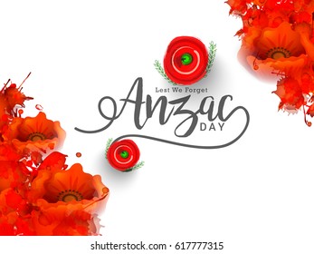 illustration Of Anzac Day With Poppy Flower Background.