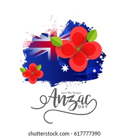 illustration Of Anzac Day With Poppy Flower Background.