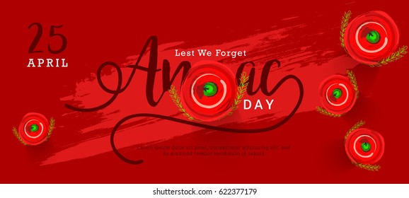 illustration Of Anzac Day With Poppy Flower Background.