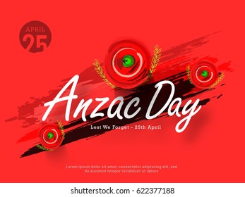 illustration Of Anzac Day With Poppy Flower Background.