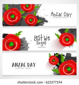 illustration Of Anzac Day With Poppy Flower Background.