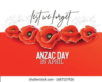 Illustration Of Anzac Day Poster Or Banner Abstract background with poppies and text Lest we forget