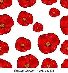 Illustration of Anzac Day seamless pattern background with Poppy flower