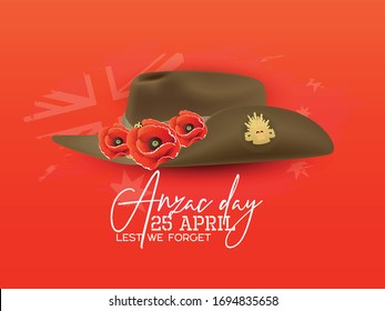 Illustration of Anzac Day Silhouette  of soldiers fighting in battle filed with a soldier blowing horn as a background and with poppies  flowers