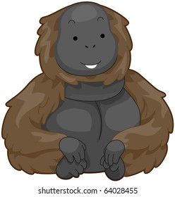 Illustration of an Ape Flashing a Smile While Sitting
