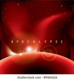 illustration of the apocalypse -red lights in the universe-vector image