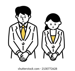 Illustration of apology for men and women in lab coats drawn with simple lines