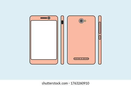 An illustration of the appearance of a cellphone from various simple sides