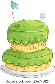 Illustration eines appetitanregenden Kuchens, das einem Golfplatz ähnelt