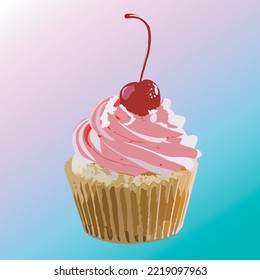 An illustration of an appetizing, delicious cupcake for you. Can be used as a poster, print, postcards and more.
