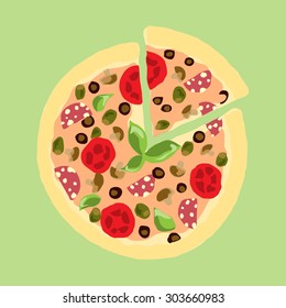 Illustration. Appetizing pizza.