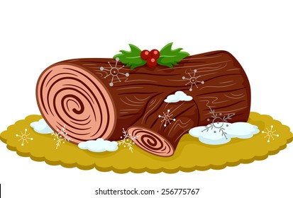 Illustration of an Appetizing Yule Log Topped With Berries