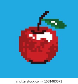 An illustration of an apple in 8 bit pixel art.