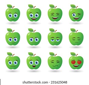 Illustration of an apple  avatar expression set