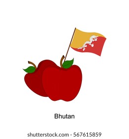 Illustration of Apple, Bhutan Flag, Apple with Bhutan Flag