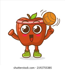 Illustration of apple cartoon is playing basketball