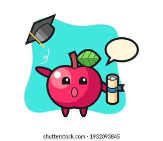 Illustration of apple cartoon throwing the hat at graduation