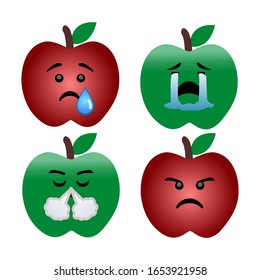 Illustration of apple character in a different expression flat design on a white background.