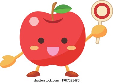 Illustration of an apple character that puts out a circle