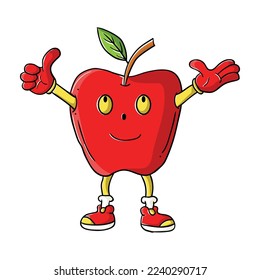 Ilustración de la caricatura vectorial del personaje de manzana. Adecuado para alimentos y bebidas o material didáctico para estudiantes jóvenes.