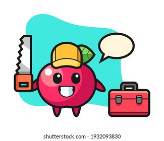 Ilustración del personaje de manzana como trabajador de la madera