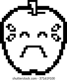 An illustration of an apple crying in an 8-bit cartoon style.