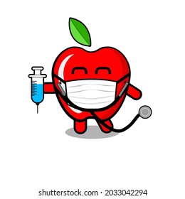 illustration of apple as a doctor, bowling, butcher, playing guitar, listening to music, magician, archer, playing hot air balloon, traffic officer, funny style