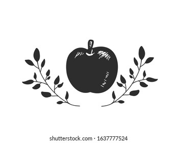 It is an illustration of an apple drawn in antique with ink.
