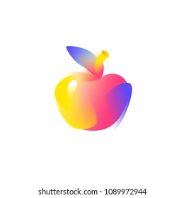 Illustration of an apple. Gradient flat icon. Apple is the symbol of New York. Vector illustration. A modern fashionable company logo. Icon isolated on white background. Illustration for packaging.