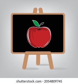 Ilustración de la imagen de manzana en la pizarra negra. Imagen vectorial de placa de marcado.