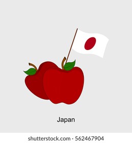 Illustration of Apple, Japan Flag, Apple with Japan Flag