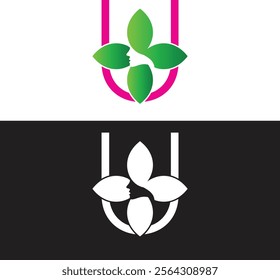 illustration of an apple with leaves Initial U icon monogram alphabet with the abstract apple logo. Healthy food logo design vector