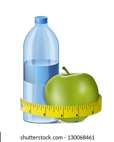 Illustration of Apple With Measuring Tape and Fresh Bottle of Water