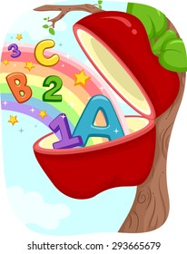 Illustration of an Apple with Numbers and Letters Popping from It