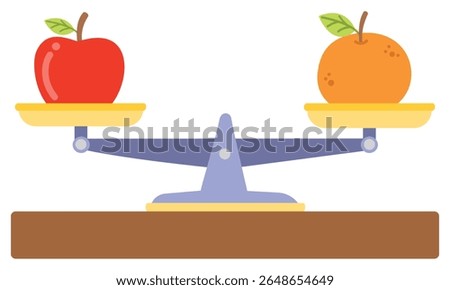 Illustration of apple and orange on a balanced scale