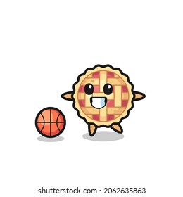 Illustration of apple pie cartoon is playing basketball , cute style design for t shirt, sticker, logo element