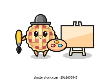 Illustration of apple pie mascot as a painter , cute style design for t shirt, sticker, logo element