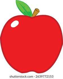 Illustration of an apple, red color, with a green leaf on top, fruit vector, natural food, simple design, white highlight