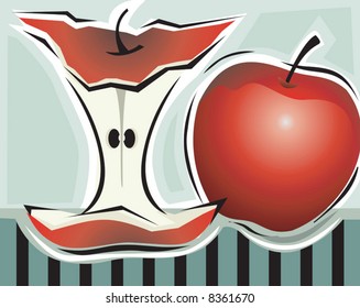 Illustration of an apple and remains of a sliced apple
