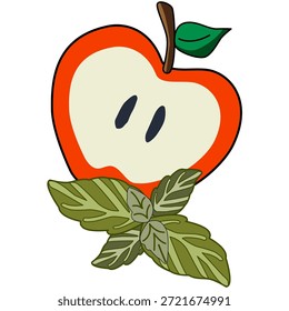 Ilustração de Apple Slice com Manjericão Folha