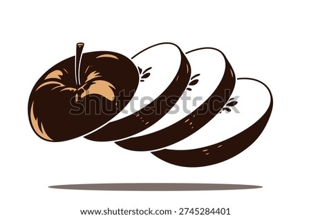 illustration of an apple sliced neatly in half against a white background