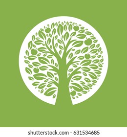 Illustration of apple tree in the circle. Vector