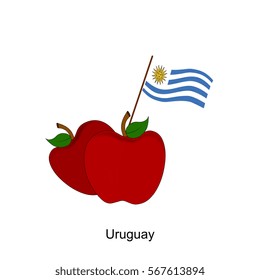 Illustration of Apple, Uruguay Flag, Apple with Uruguay Flag