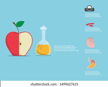 illustration of apple vinegar and half of an apple with benefit vector flat design