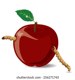 Illustration. apple with a worm on a white background.