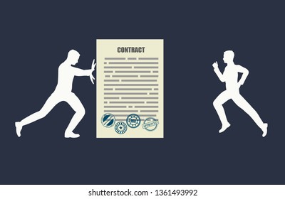Illustration of a Approved Paper Document with Stamps. Two Businessmen Have a Deal