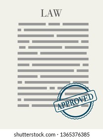 Illustration of a Approved Paper Document with Stamps. Law header text